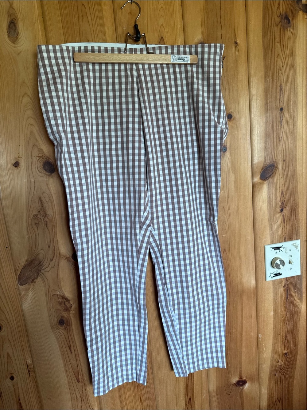 A New Day Gingham Ankle Pants Tan White Checkered Side Zip Trousers Size 16